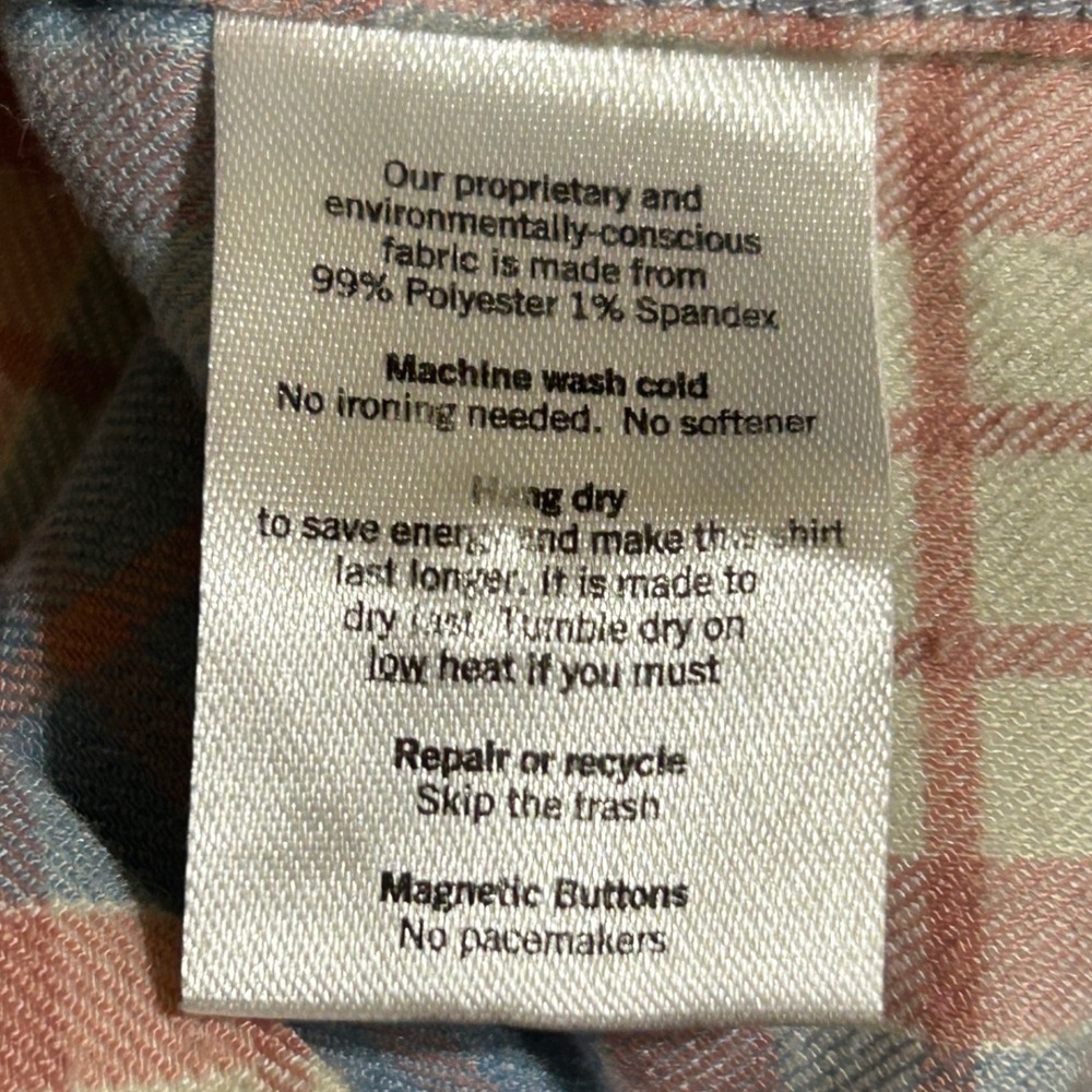 Poncho Outdoors Shirt L Blue Pink Plaid Magnetic Pockets Performance Western - Picture 5 of 6